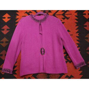 Pink Embellished Cardigan & Tank Set Beaded Neckline & Oval Clasp Womens Size M